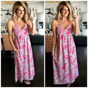 Gibson Pink Fern Palm Springs Festival Sleeveless Maxi Dress Size XS Tropical